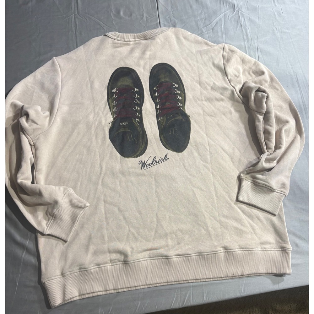 Woolrich Mens XXL Tan Beige Hiking Boot Graphic Logo Crewneck Sweatshirt - Picture 7 of 7
